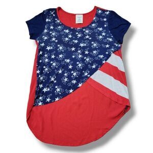 Marci Top Size Medium High Low T-Shirt Patriotic Stars And Stripes American Flag